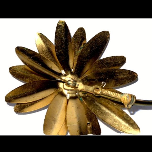 Sandor White Daisy Brooch Pin Ladybug Stem Flower Power 4" Vintage - Picture 8 of 12